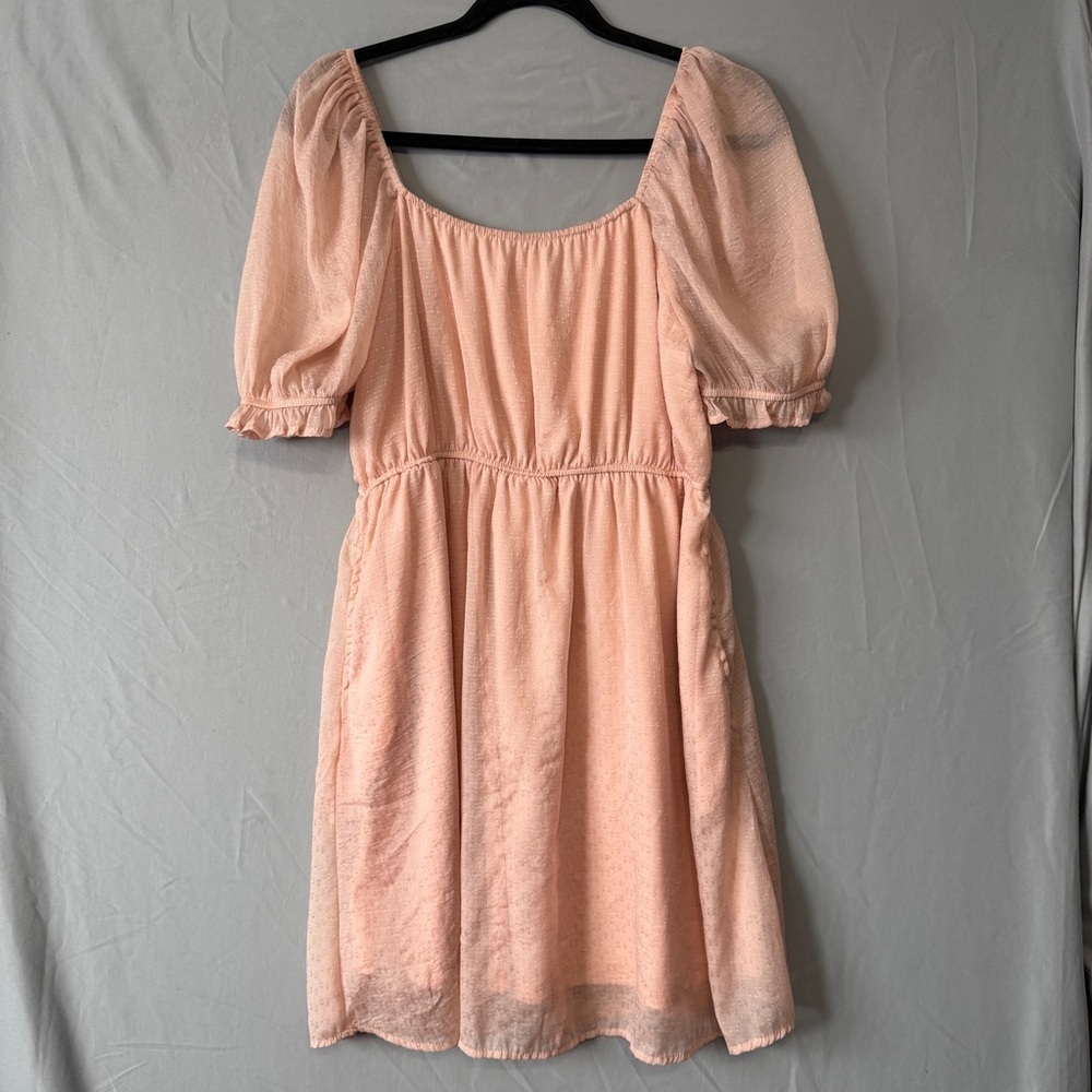 Hayden Los Angeles Womens Puff Sleeve Peasant Mini Dress Size M Cream Pockets